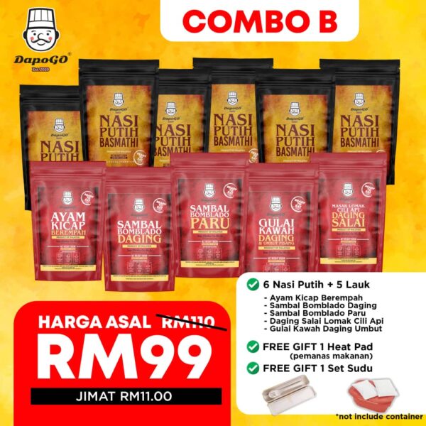 Set Kombo B - 6 Pek Nasi Putih + 5 Lauk Power Selera Kampung (2026)